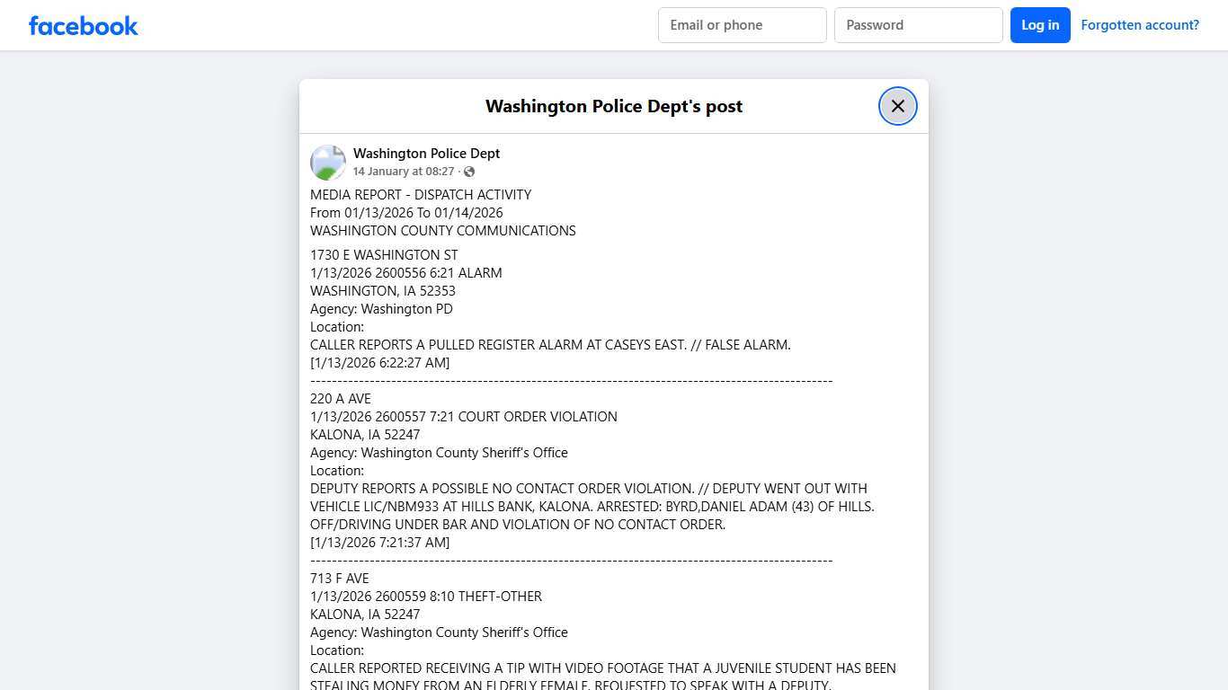 MEDIA REPORT - DISPATCH ACTIVITY... - Washington Police Dept Facebook